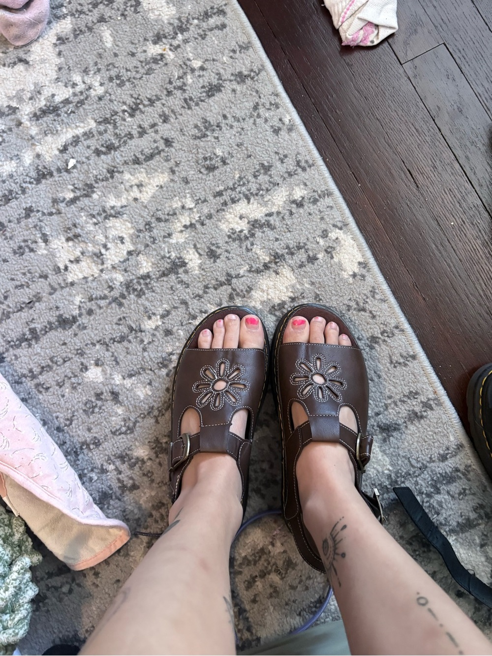 Dr. Martens Brown Floral Cutout Platform Sandal with Buckle Strap - Picture 2 of 4
